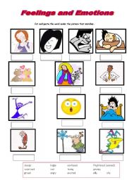 Feelings - Cut and Paste activity - Match words to picture