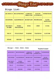 English worksheet: Bingo List 