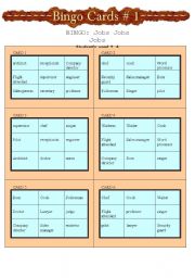 English worksheet: Bingo Cards on Jobs