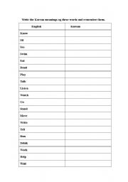 English worksheet: action verbs for Korean students