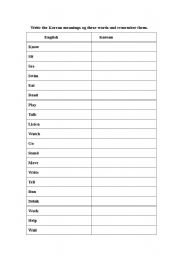 English Worksheet: action verbs for Korean students