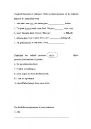 English Worksheet: subject , object, linking verbs