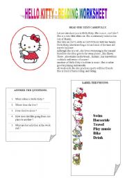 English Worksheet: hello kitty reading and exrcises