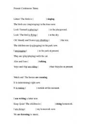 English Worksheet: present continuous tense on different revision