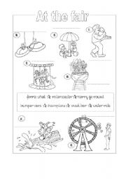 Funfair flashcard and activities set - part 3 - black and white printer-friendly worksheet (2 pages)