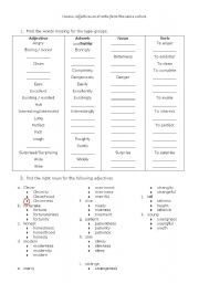 English worksheet: nouns, adverbs, adjectives and verbs