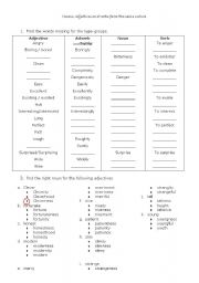 English Worksheet: nouns, adverbs, adjectives and verbs