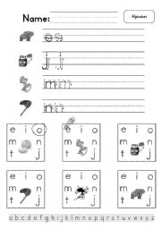 English Worksheet: Alphabet e,j,m,n (easy version)