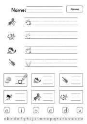 English Worksheet: Alphabet a,c,d,v (easy version)