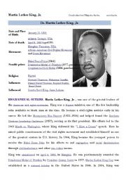 English Worksheet: Martin Luther King Jr  