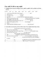 English Worksheet: Can, could, be able to, may, might TEST