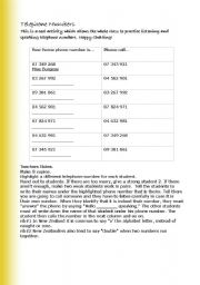 English Worksheet: Telephone numbers, Can you hear them? Can you say them?