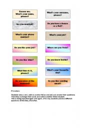 English worksheet: Asking questions - walkaround activity