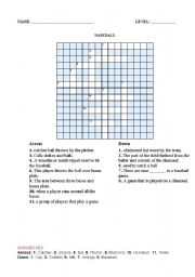 English worksheet: BASEBALL CROSSWORD