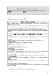 English Worksheet: Written Test on : Cutting out Stress