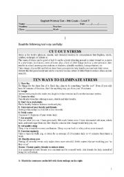 English worksheet: Written Test on : Cutting out Stress