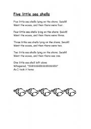 English worksheet: Five little sea shells