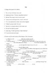 English worksheet: Exercises on Reported Speech and Past Simple vs. Past Continuous