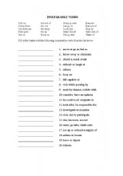 English worksheet: Inseparable Two-word verbs