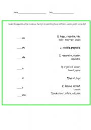 English Worksheet: PREFIXES