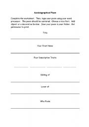 English Worksheet: Autobiography Poem