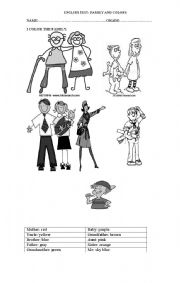 English worksheet: Family and colors
