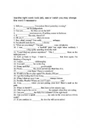 English Worksheet: look, see, watch