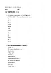 English worksheet: Numbers and Jobs english test
