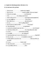 English worksheet: do or make  questions