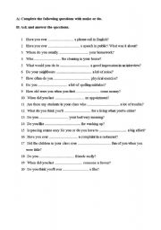 English Worksheet: do or make  questions