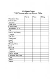 English Worksheet: Christmas Nouns