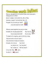 English Worksheet: Question words do/does