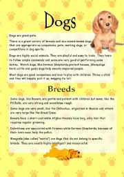 English Worksheet: Dogs - Reading Comprehension