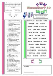 English Worksheet: Fun Sheet Elementary 30