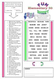 English Worksheet: Fun Sheet Elementary 30