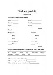 English worksheet: Final test grade 8
