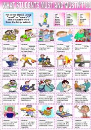 English Worksheet: WHAT STUDENTS MUST AND MUSTN´T DO