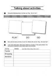 English Worksheet: play do go