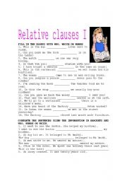 English Worksheet: RELATIVE CLAUSES 1