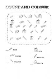 English Worksheet: Count and colour