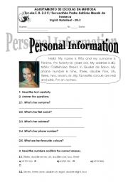 English Worksheet: Personal information_Rita Pereira