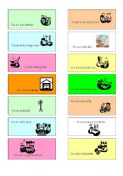 English Worksheet: ROOMS in the House 16 cards to play a game 
