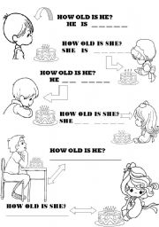 English Worksheet: how old is he/she?