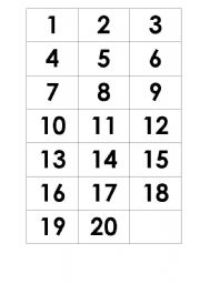 English worksheet: Numbers - Memory game