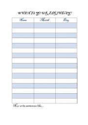 English Worksheet: When Is Your Birthday?