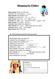 English Worksheet: Shopping for Clothes