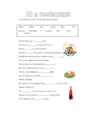 English Worksheet: AT A RESTAURANT