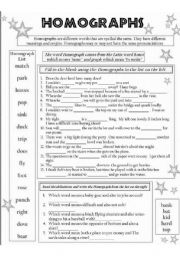 English Worksheet: HOMOGRAPHS Blackline Copy Master
