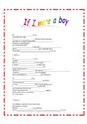 English Worksheet: Song: If I were a boy