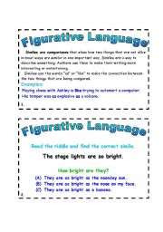 English Worksheet: Figurative Language Task Cards (1)